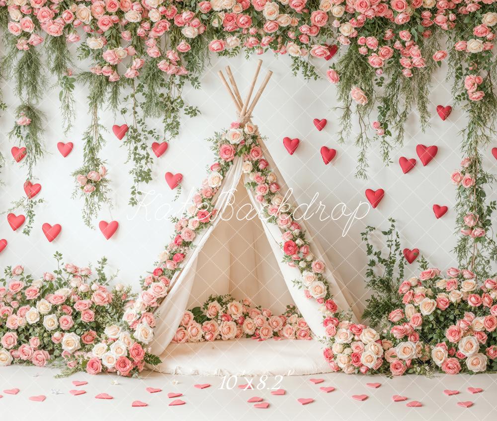 Kate Flower Arch Tent Pink Roses Hearts Fleece Backdrop Designed by Emetselch - Image 3