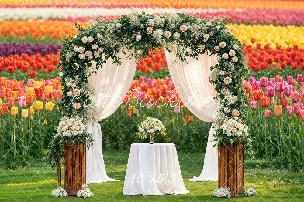 Kate Flower Arch Tulip Garden Wedding Fleece Backdrop Designed by Emstselch - Image 2
