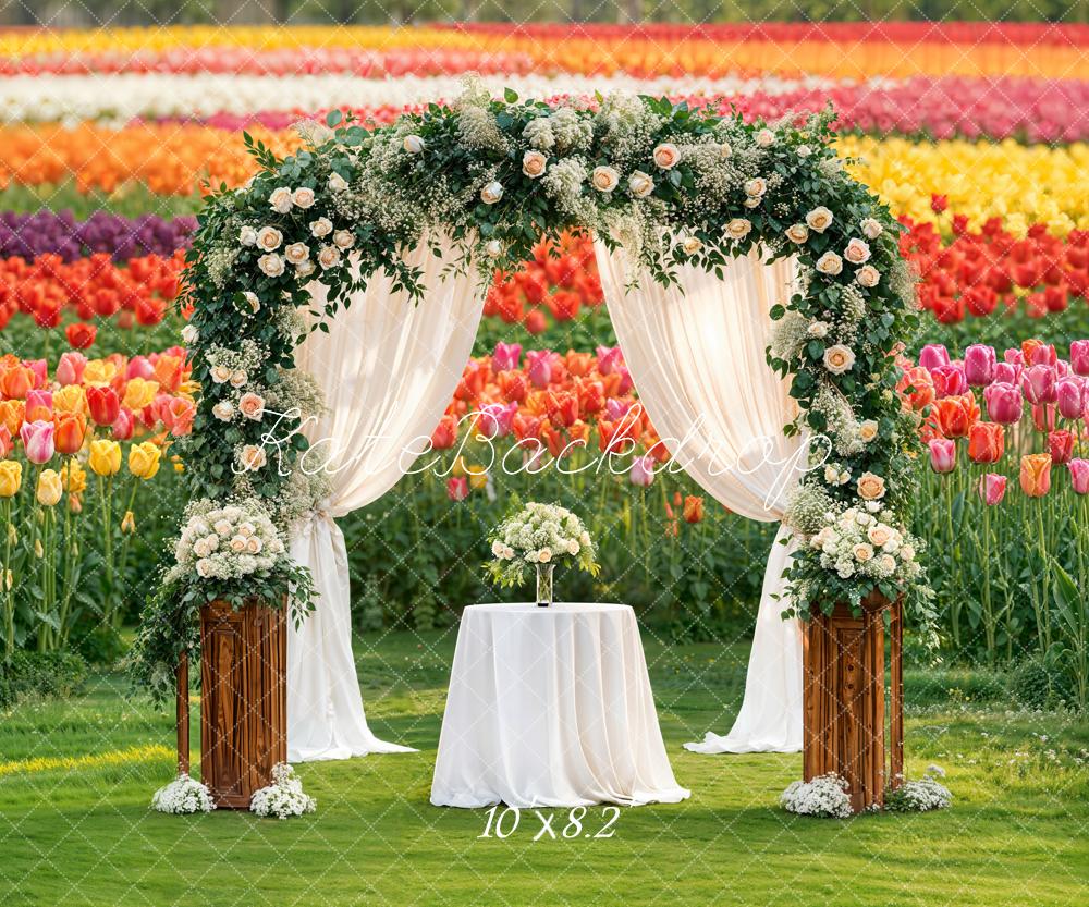 Kate Flower Arch Tulip Garden Wedding Fleece Backdrop Designed by Emstselch - Image 3