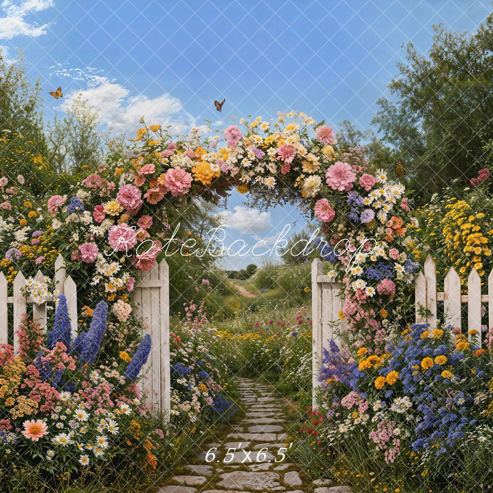 Kate Spring Flower Arch White Fence Garden Backdrop Designed by Emetselch - Image 3