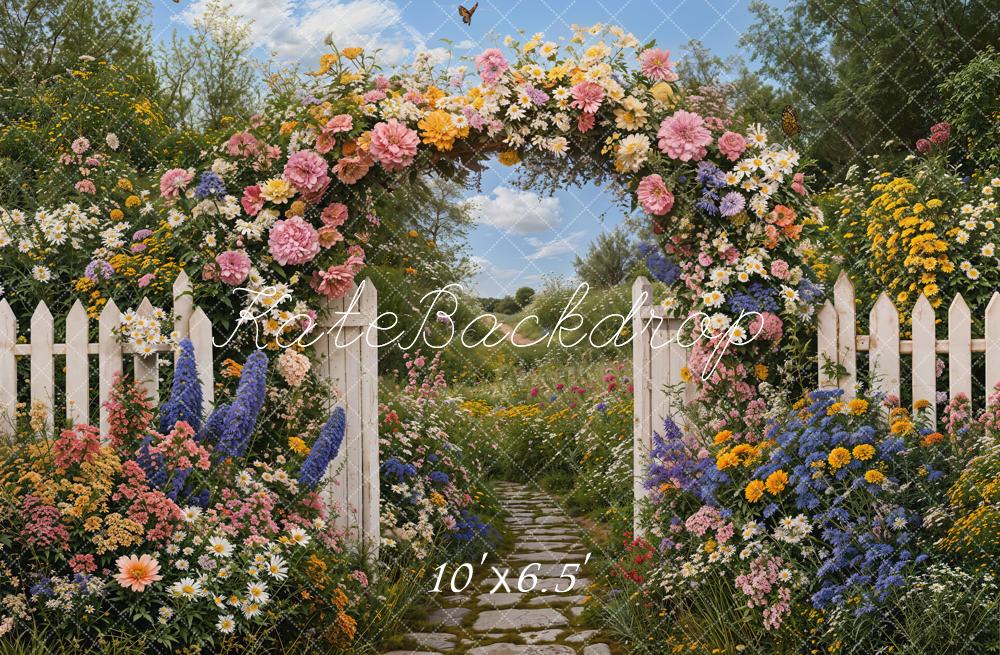 Kate Spring Flower Arch White Fence Garden Backdrop Designed by Emetselch - Image 5