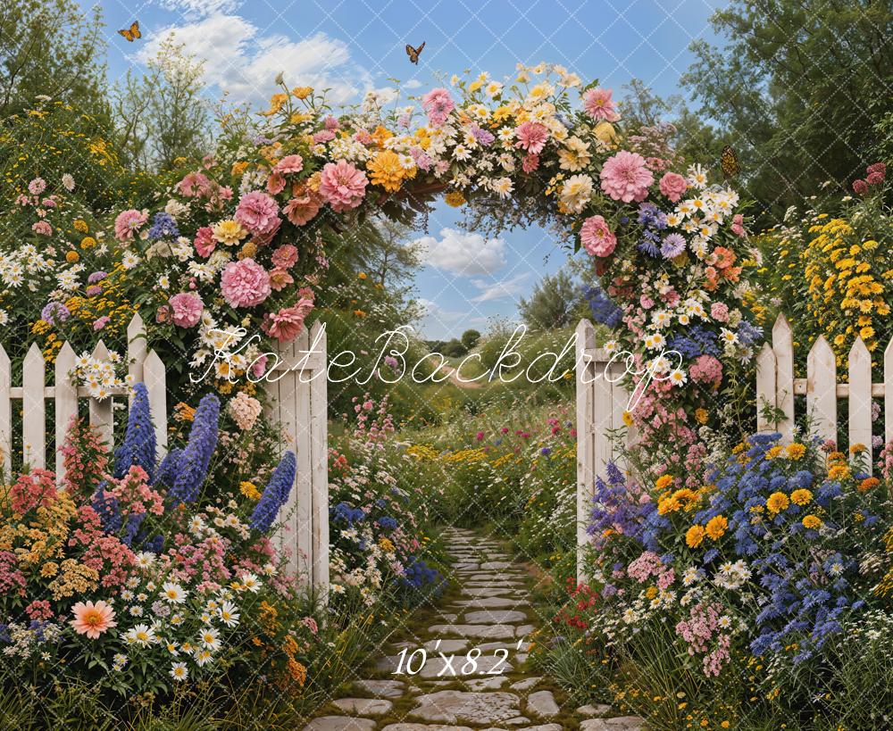 Kate Spring Flower Arch White Fence Garden Backdrop Designed by Emetselch - Image 7