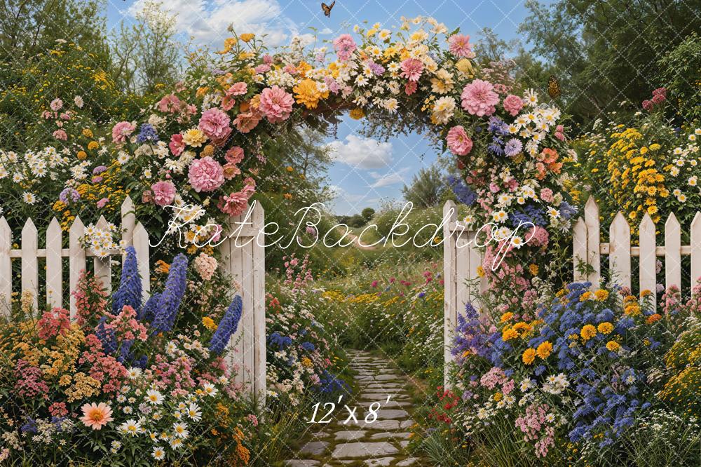 Kate Spring Flower Arch White Fence Garden Backdrop Designed by Emetselch - Image 9