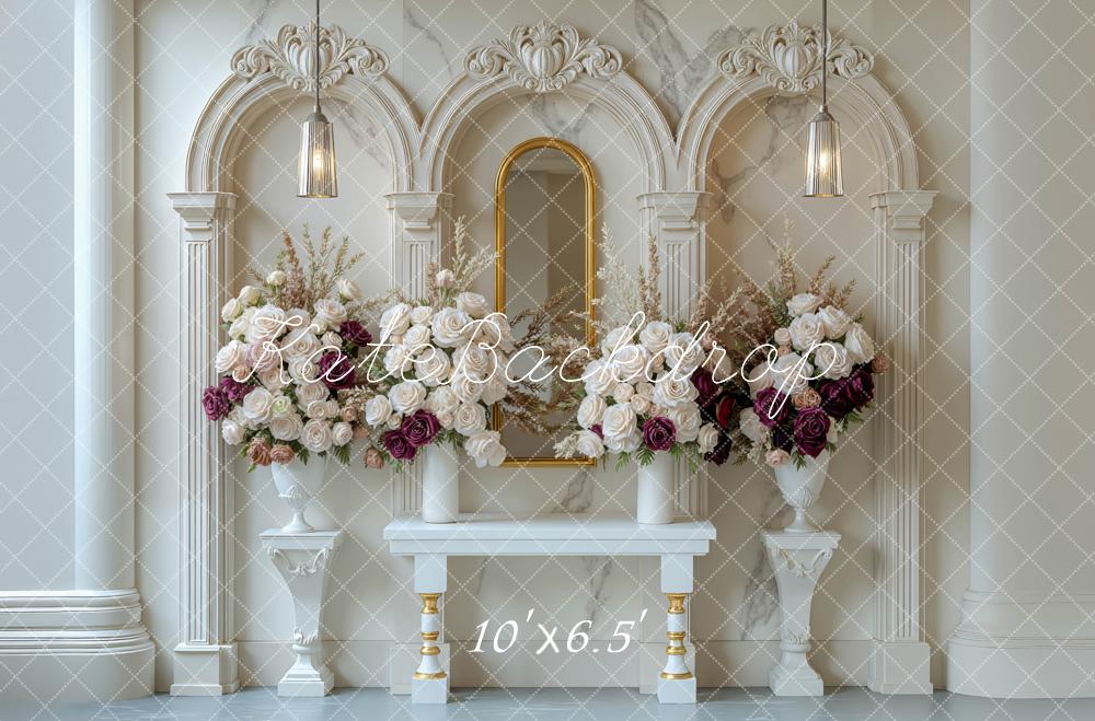 Kate White Floral Ornate Columns Backdrop Designed by Mini MakeBelieve - Image 4