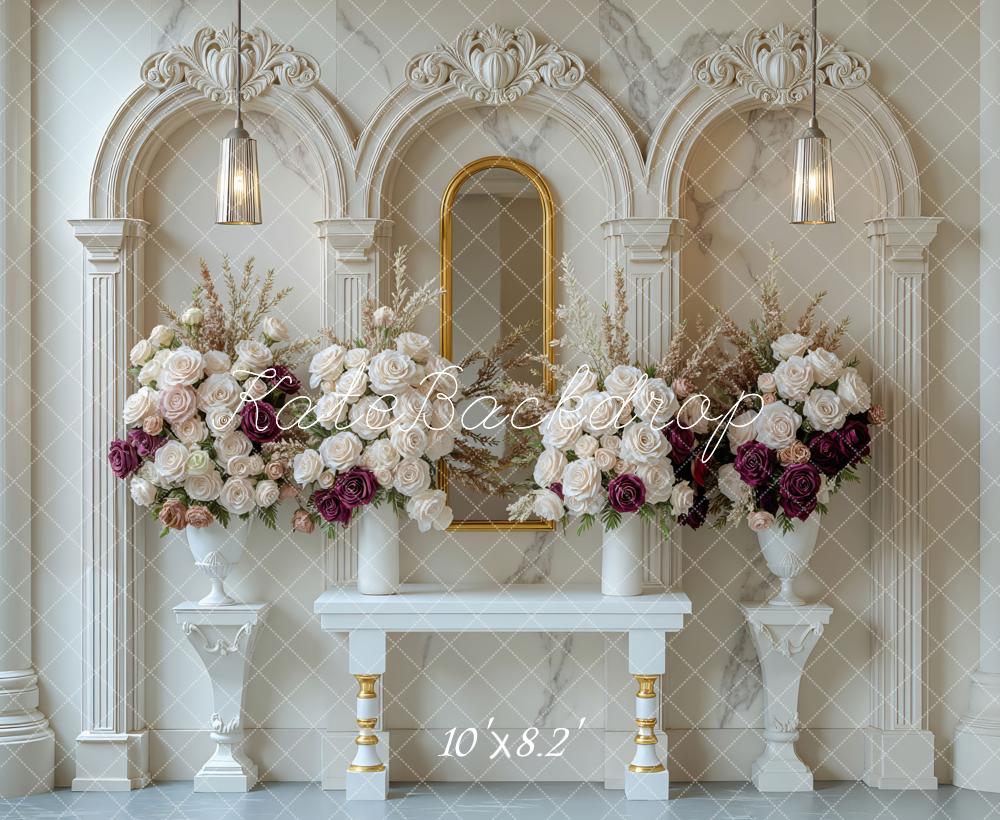 Kate White Floral Ornate Columns Backdrop Designed by Mini MakeBelieve - Image 6