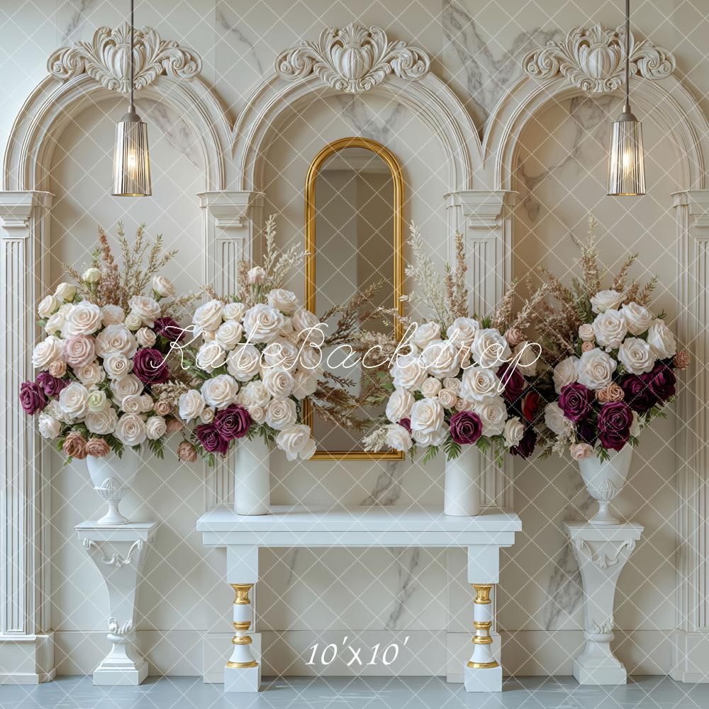 Kate White Floral Ornate Columns Backdrop Designed by Mini MakeBelieve - Image 7