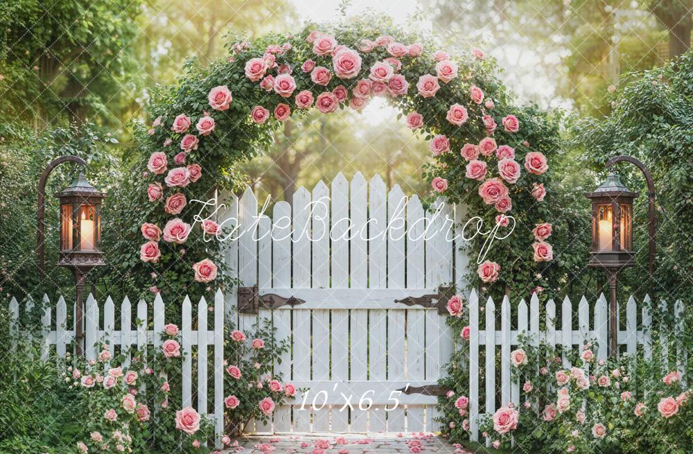 Kate Spring Garland White Fence Fleece Backdrop Designed by Emetselch - Image 2