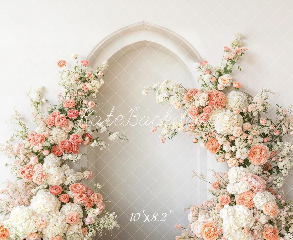 Kate Spring White Pink Floral Arch Wall Fleece Backdrop Designed by Emetselch - Image 3