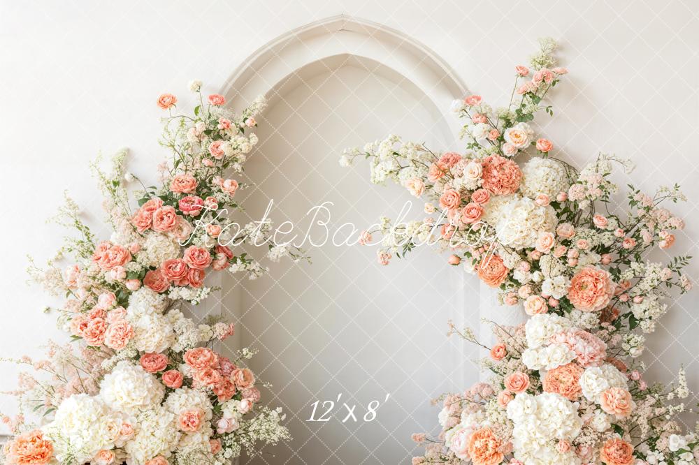 Kate Spring White Pink Floral Arch Wall Fleece Backdrop Designed by Emetselch - Image 4