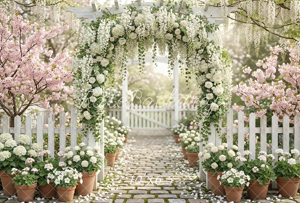 Kate Floral Arch White Rose Garden Fleece Backdrop Designed by Emetselch - Image 2