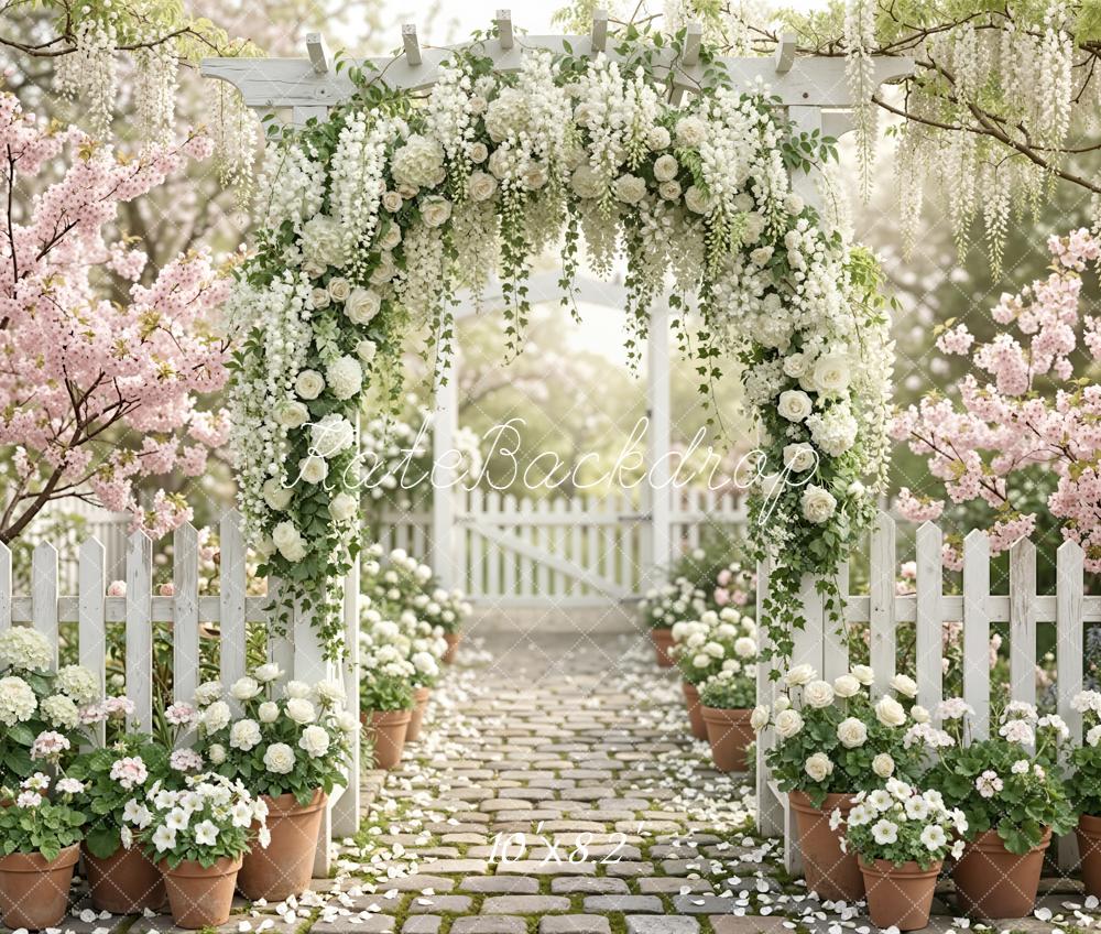 Kate Floral Arch White Rose Garden Fleece Backdrop Designed by Emetselch - Image 3