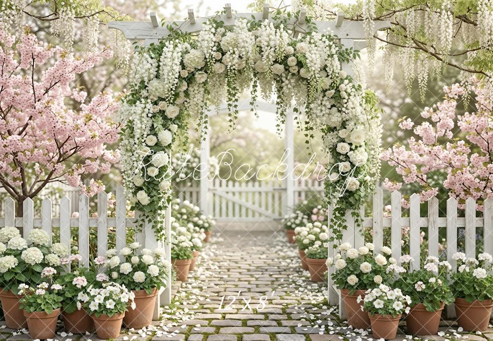 Kate Floral Arch White Rose Garden Fleece Backdrop Designed by Emetselch - Image 4