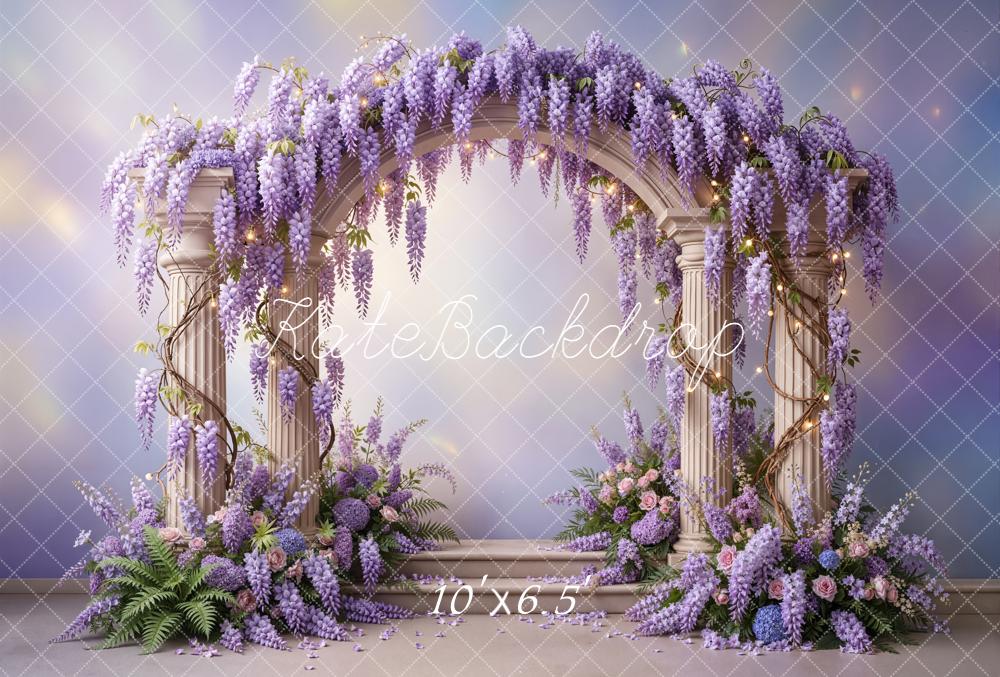 Kate Wisteria Arch Columns Pastel Purple Fleece Backdrop Designed by Emetselch - Image 2