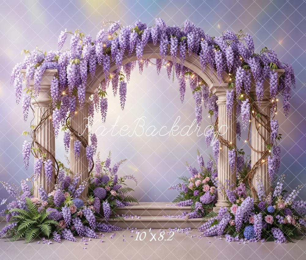 Kate Wisteria Arch Columns Pastel Purple Fleece Backdrop Designed by Emetselch - Image 3