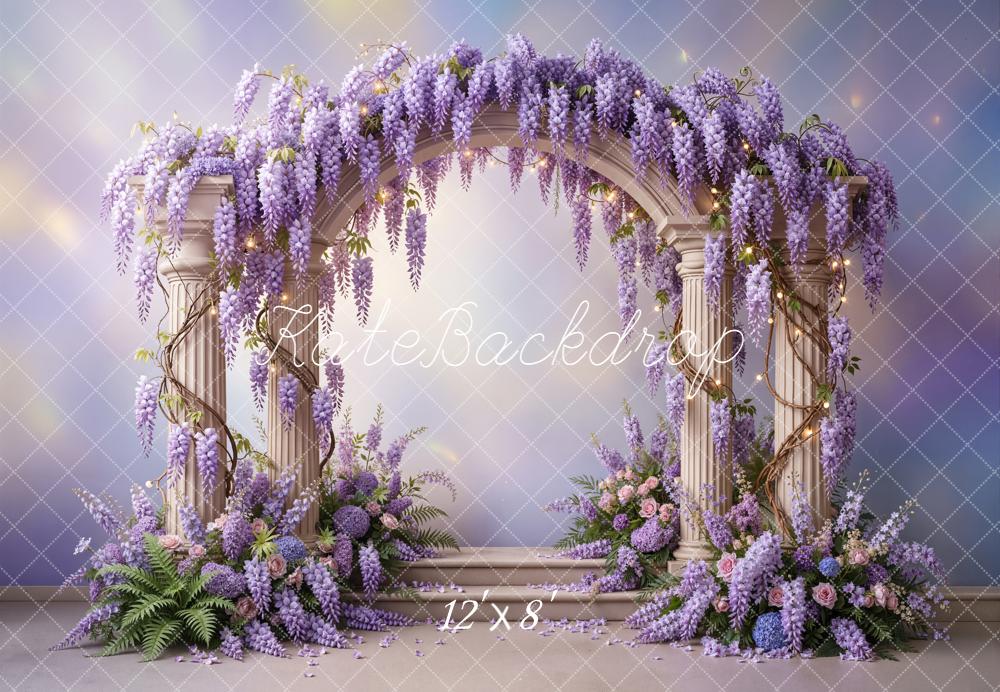 Kate Wisteria Arch Columns Pastel Purple Fleece Backdrop Designed by Emetselch - Image 4