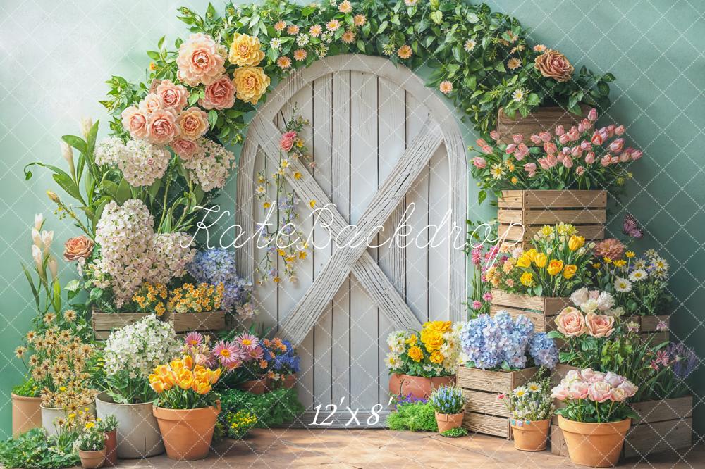 Kate Spring Garland Wooden Door Crates Fleece Backdrop Designed by Emetselch - Image 4