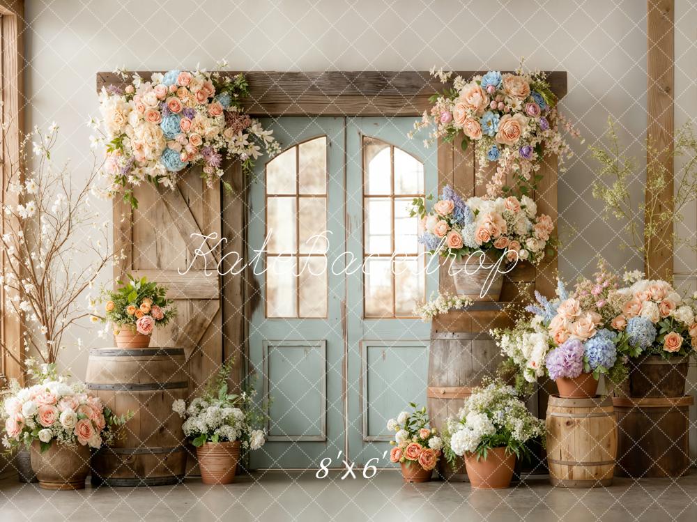 Kate Spring Wooden Doors Barrels Backdrop Designed by Emetselch - Image 5
