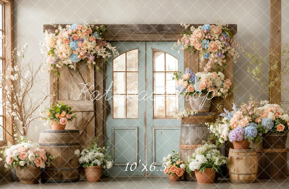 Kate Spring Wooden Doors Barrels Backdrop Designed by Emetselch - Image 6