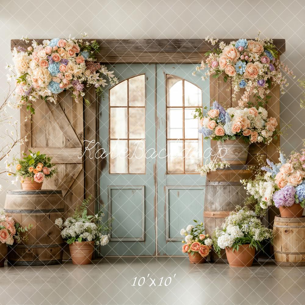 Kate Spring Wooden Doors Barrels Backdrop Designed by Emetselch - Image 9