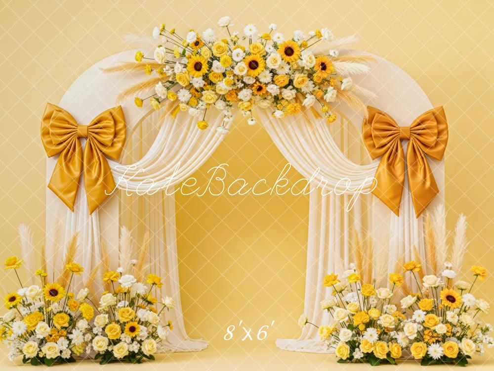 Kate Bow Arch Yellow Flowers Cream Drapes Backdrop Designed by Patty Robert - Image 3