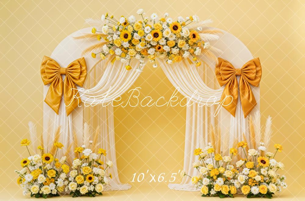 Kate Bow Arch Yellow Flowers Cream Drapes Backdrop Designed by Patty Robert - Image 4