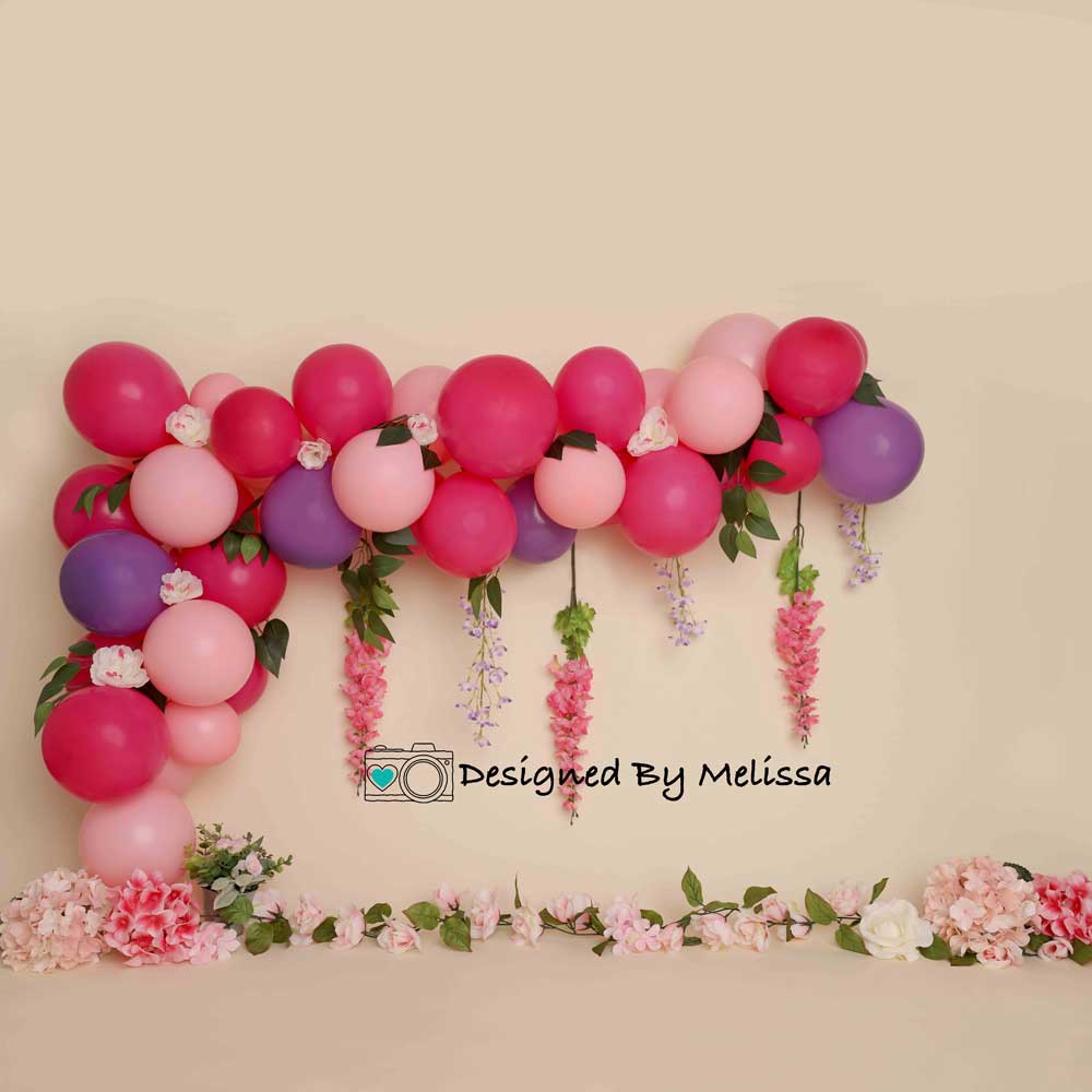 Kate Flower Balloon Birthday Pink Purple Backdrop Designed by Melissa King - Image 2