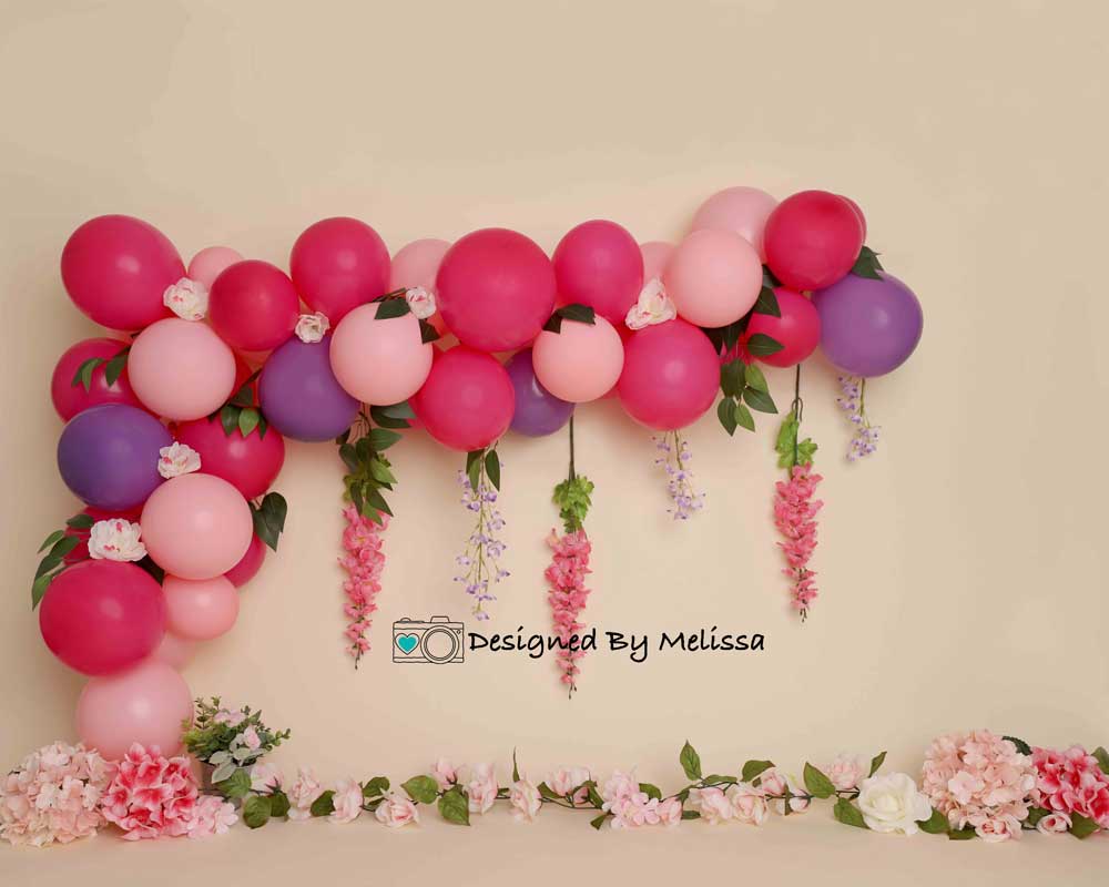 Kate Flower Balloon Birthday Pink Purple Backdrop Designed by Melissa King - Image 3