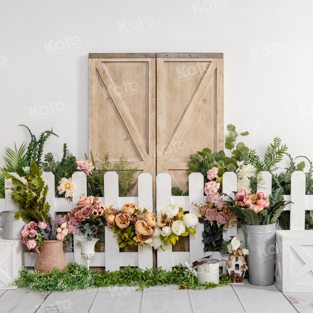 Kate Spring Flower Fence Wooden Door Backdrop Designed by Emetselch - Image 2