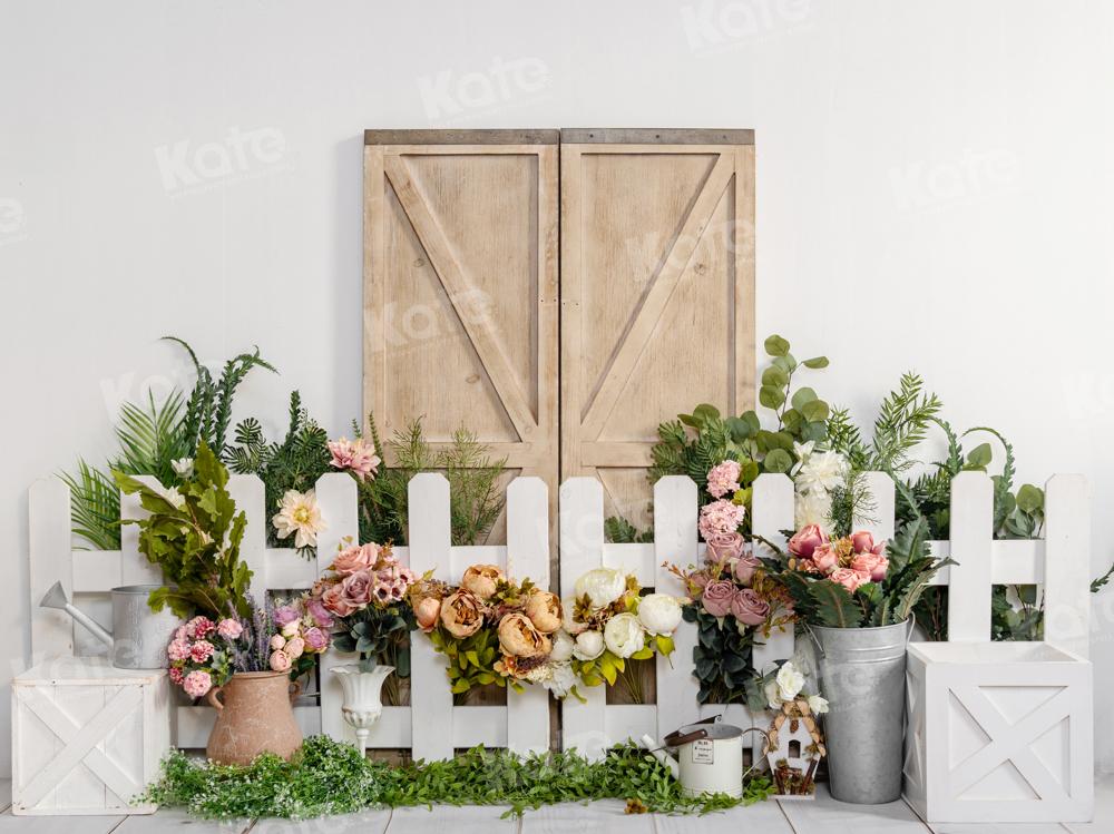 Kate Spring Flower Fence Wooden Door Backdrop Designed by Emetselch - Image 3