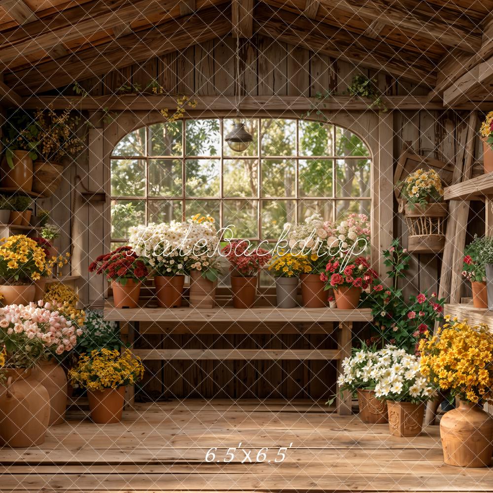 Kate Floral Pots Wooden Shelves Window Backdrop Designed by Emetselch - Image 4