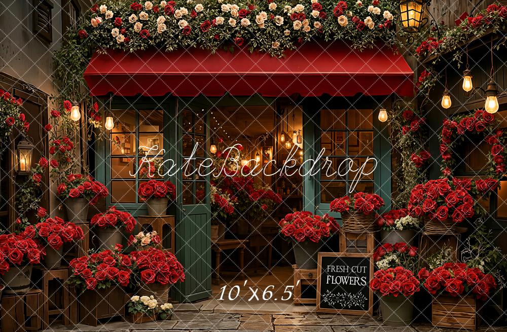 Kate Floral Shop Red Roses Awning Fleece Backdrop Designed by Emetselch - Image 2