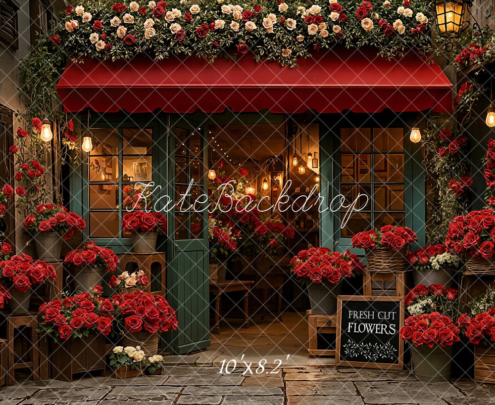 Kate Floral Shop Red Roses Awning Fleece Backdrop Designed by Emetselch - Image 3