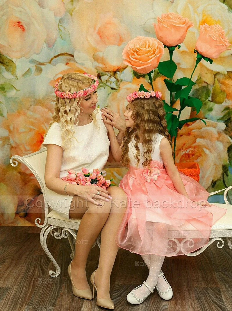 Kate Flower Yellow Background Hand Painting Printed Backdrop for Photography - Image 3