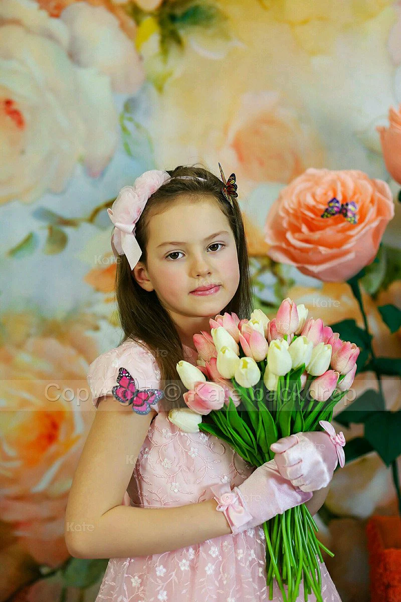 Kate Flower Yellow Background Hand Painting Printed Backdrop for Photography - Image 4