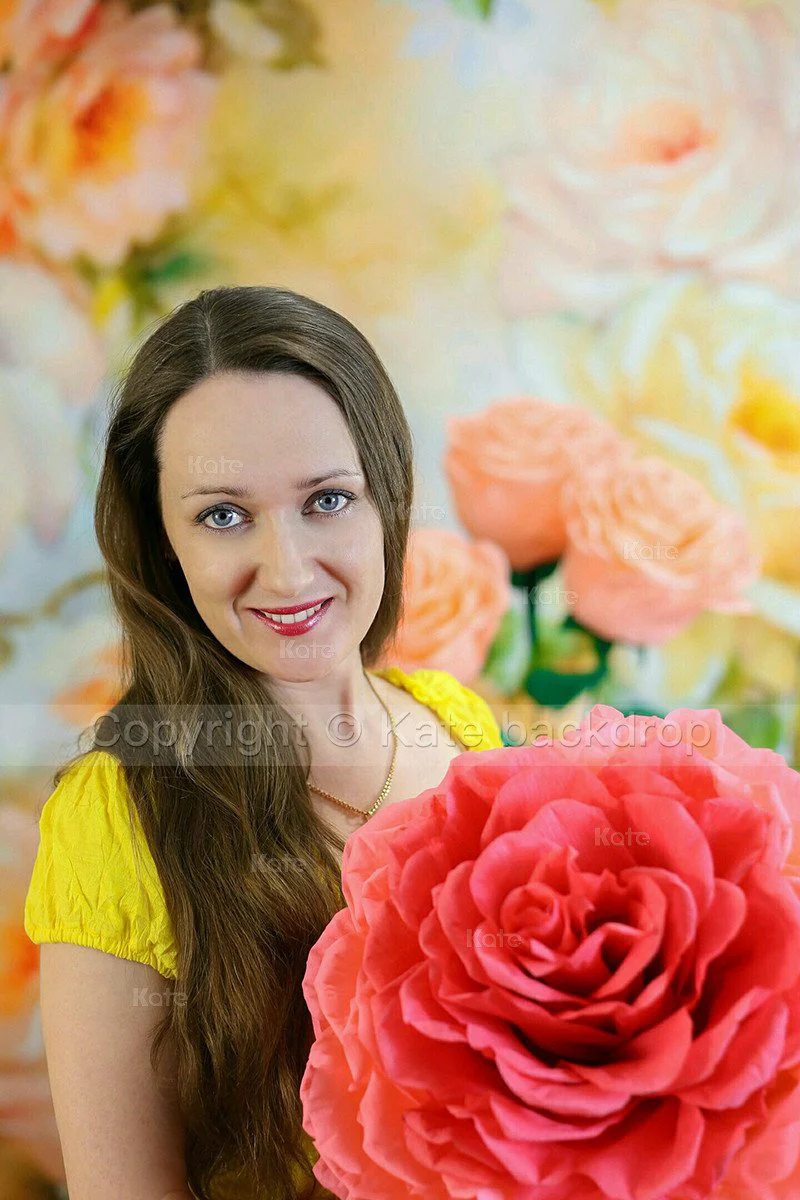 Kate Flower Yellow Background Hand Painting Printed Backdrop for Photography - Image 5