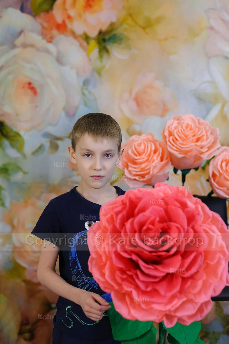 Kate Flower Yellow Background Hand Painting Printed Backdrop for Photography - Image 6