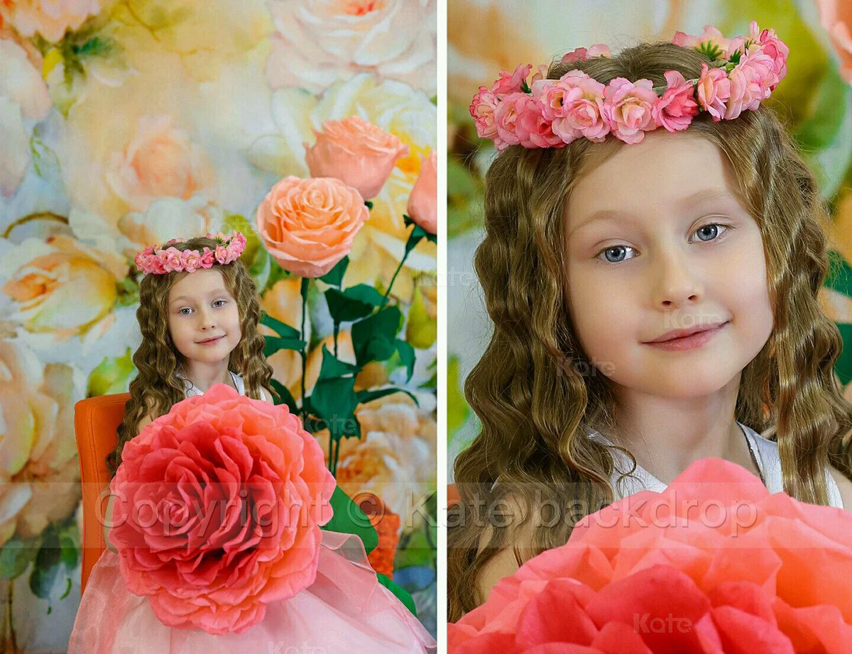 Kate Flower Yellow Background Hand Painting Printed Backdrop for Photography - Image 8