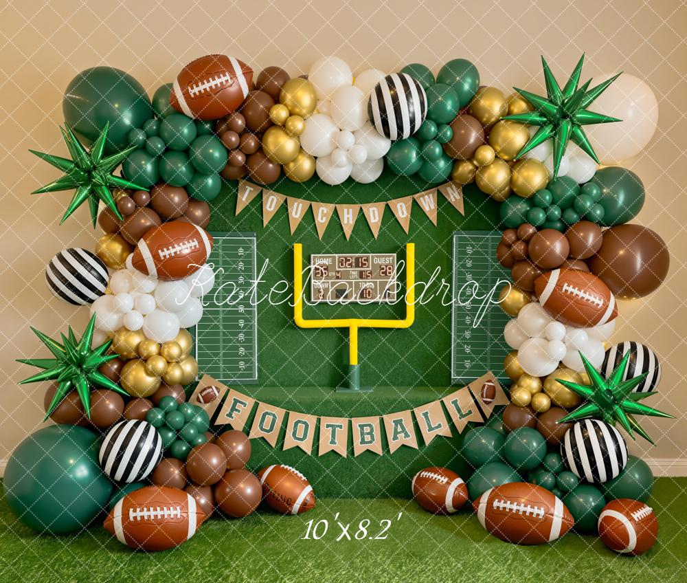 Kate Football Touchdown Balloons Green Fleece Backdrop Designed by Emetselch - Image 3