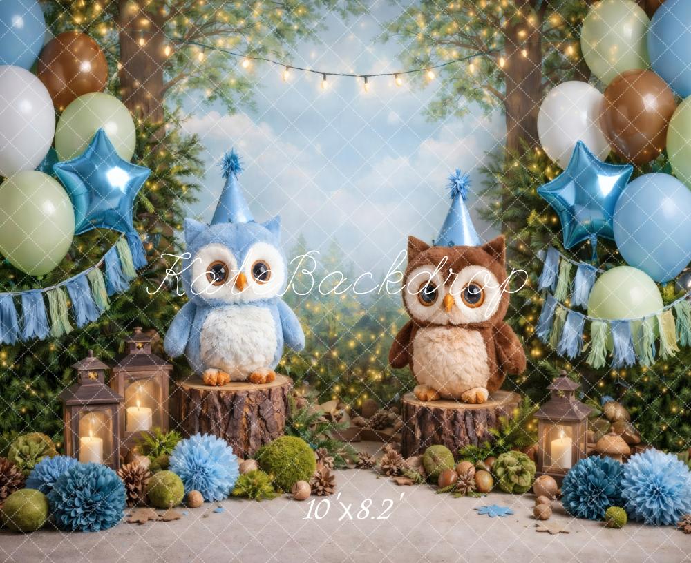 Kate Forest Cake Smash Owls Balloons Backdrop Designed by Vertigo Productions - Image 6