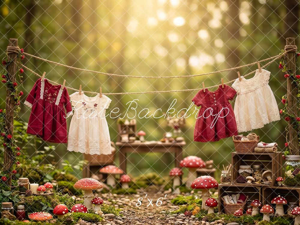 Kate Forest Clothesline Mushrooms Rustic Backdrop Designed by Patty Robert - Image 3