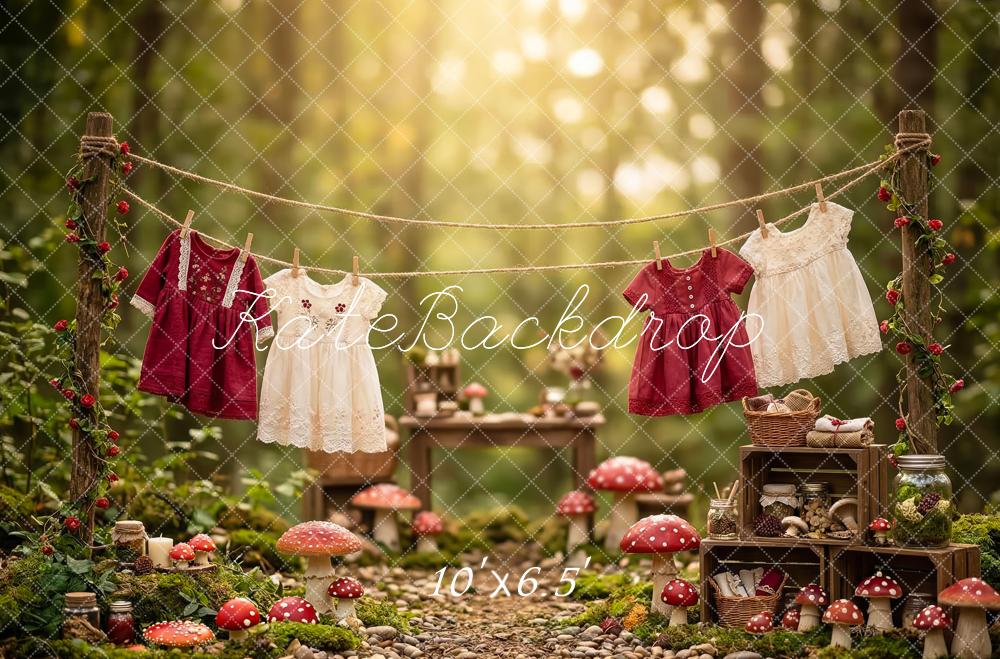 Kate Forest Clothesline Mushrooms Rustic Backdrop Designed by Patty Robert - Image 4