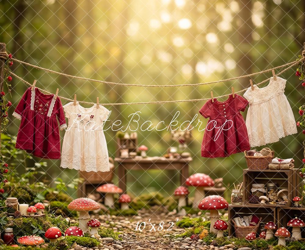 Kate Forest Clothesline Mushrooms Rustic Backdrop Designed by Patty Robert - Image 6