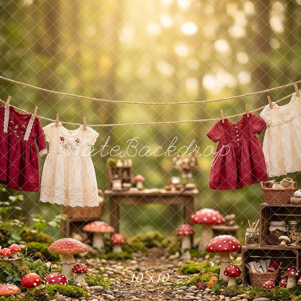 Kate Forest Clothesline Mushrooms Rustic Backdrop Designed by Patty Robert - Image 7