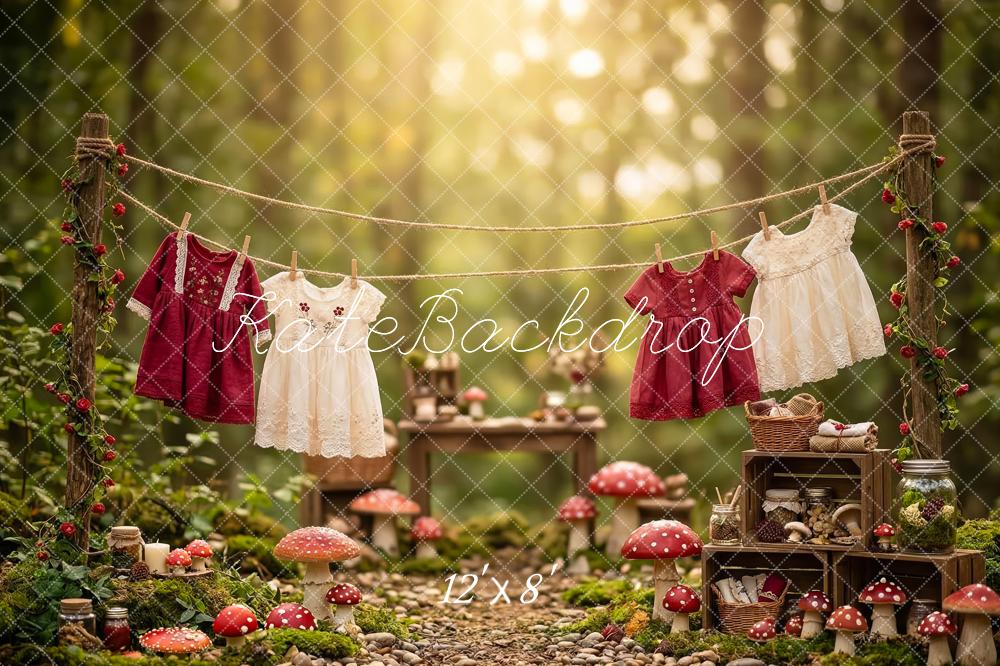 Kate Forest Clothesline Mushrooms Rustic Backdrop Designed by Patty Robert - Image 8