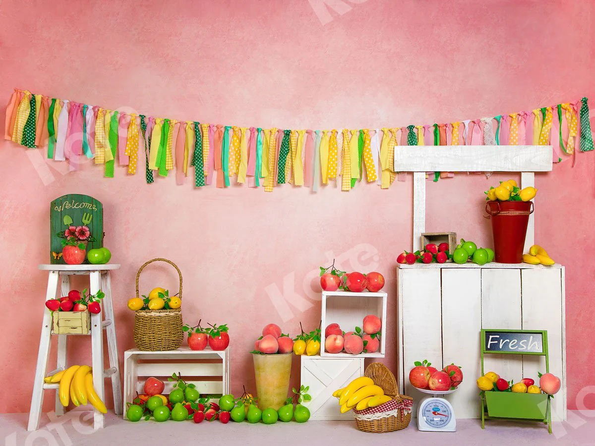 Kate Apple Lemon Peach Fruit Stand Red Backdrop Designed by Jia Chan Photography - Image 2