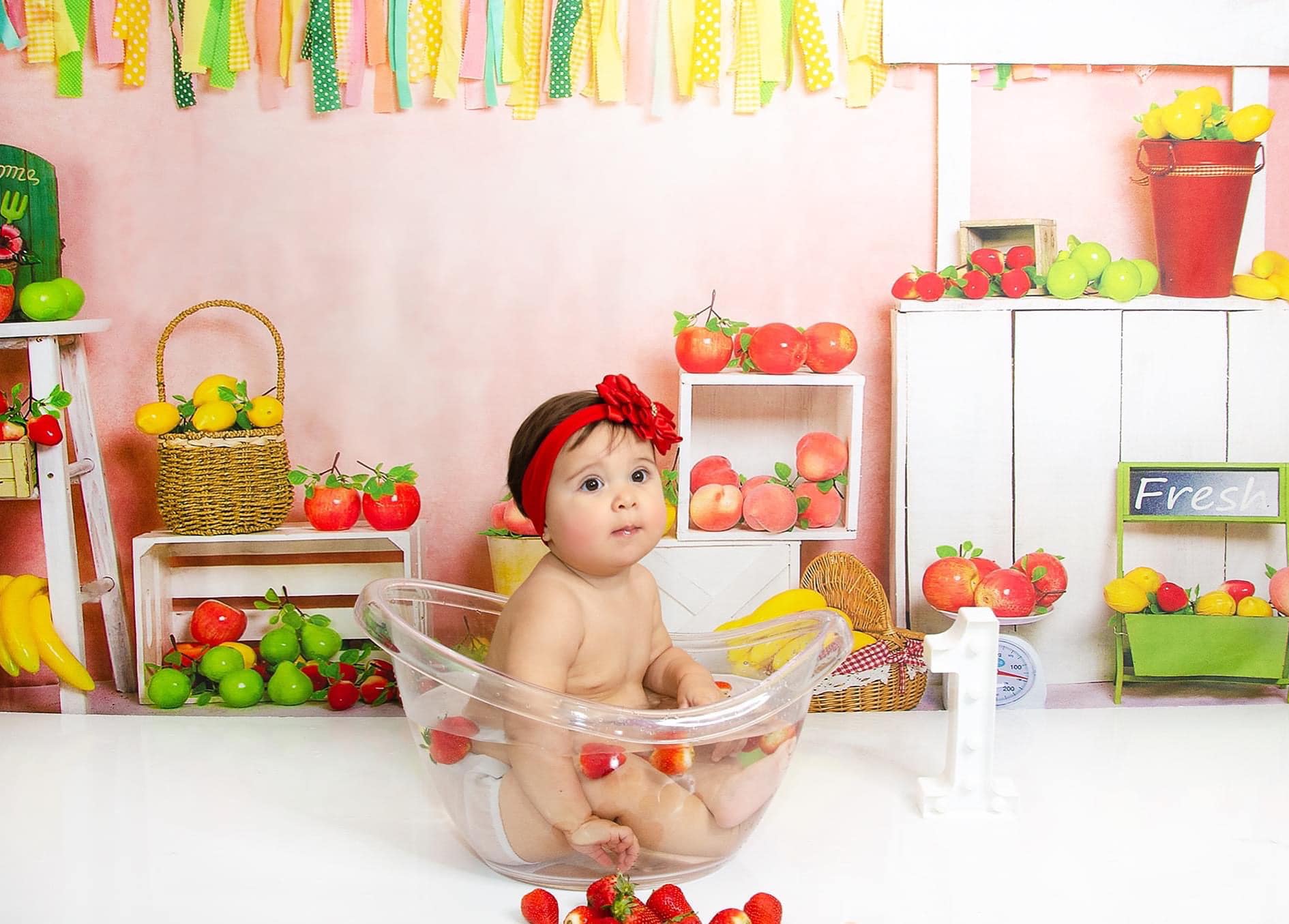 Kate Apple Lemon Peach Fruit Stand Red Backdrop Designed by Jia Chan Photography - Image 3