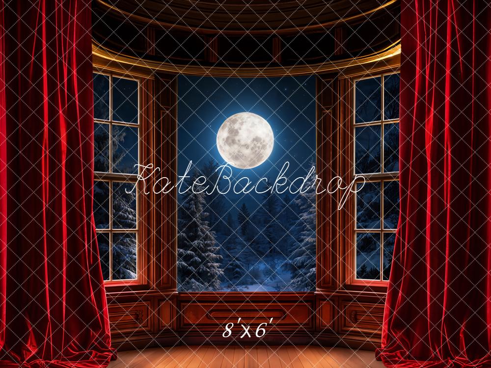 Kate Full Moon Bay Window Red Curtains Backdrop Designed by Emetselch - Image 3