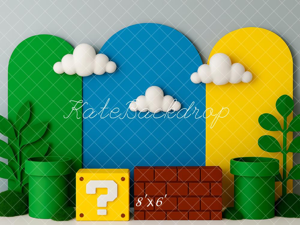 Kate Game Pipes Block Brick Clouds Backdrop Designed by Patty Robert - Image 3