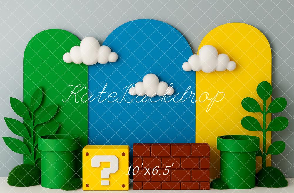 Kate Game Pipes Block Brick Clouds Backdrop Designed by Patty Robert - Image 4
