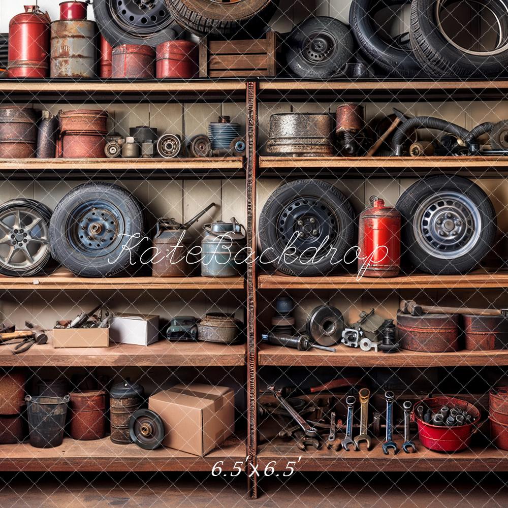 Kate Garage Shelves Tools Tires Backdrop Designed by Mandy Ringe Photography - Image 2